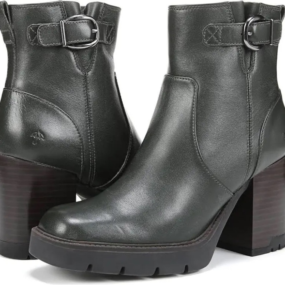 Naturalizer $170 Wilde Dark Green LEATHER Water Resistant Ankle Boots Size 11